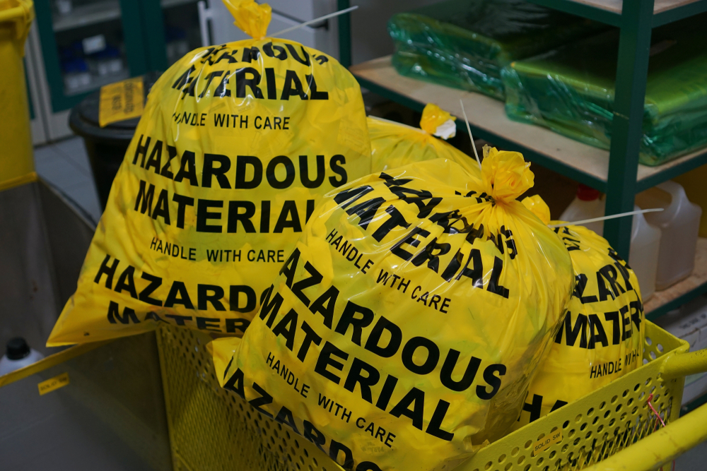 Yellow hazardous waste bags